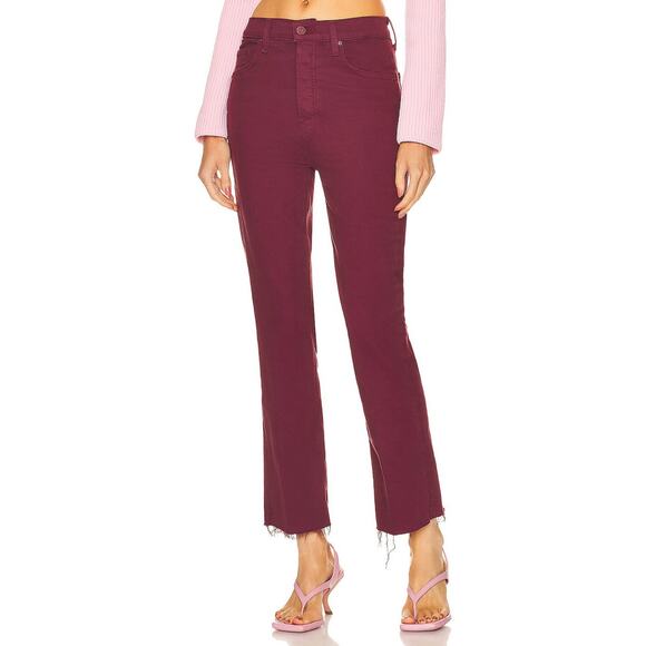 MOTHER DENIM The Tripper Ankle Fray Straight Jeans Play Date Maroon Size 28 EUC - Picture 1 of 12